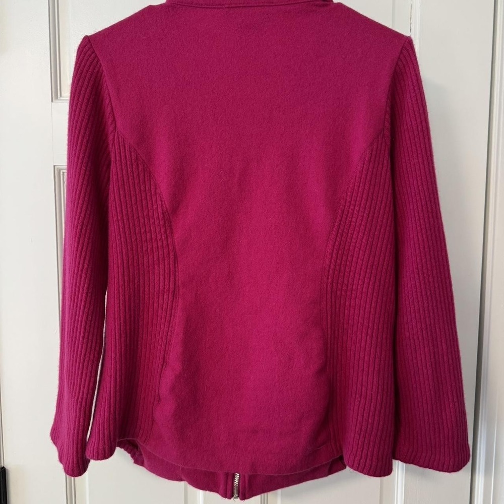 Jones New York Signature Pink Wool Blend Zip Up Ribbed Knit Jacket Womens Medium - Picture 4 of 7